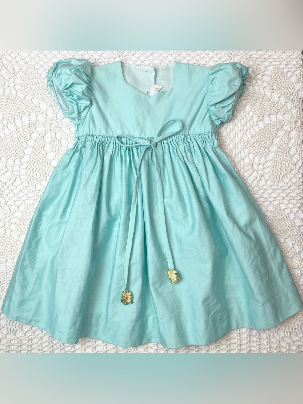 Vintage 1960s Kate Greenaway Baby Girl 3-4 Years Teal Puff Sleeve Dress